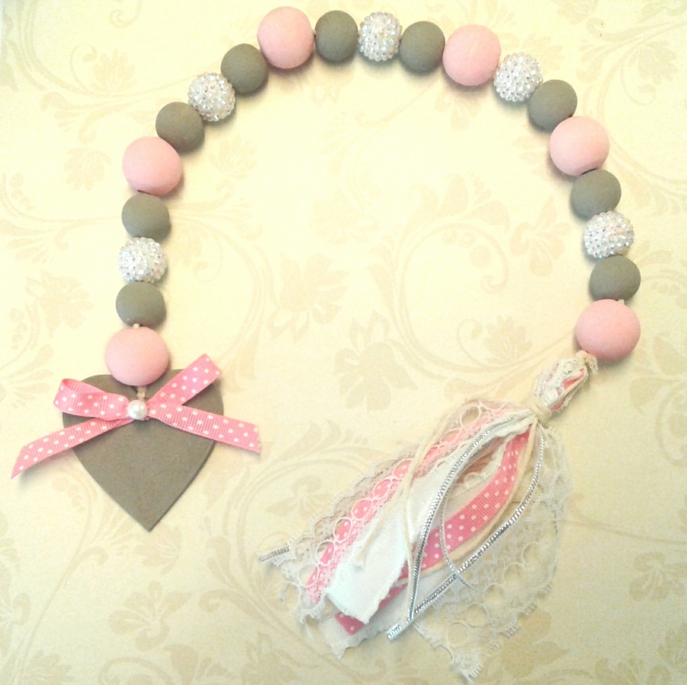 Wood Bead Garland with Heart
